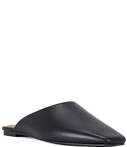 Azalea Wang Raphael Leather Square Toe Flat Mules