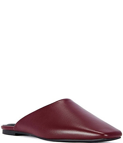 Azalea Wang Raphael Leather Square Toe Flat Mules