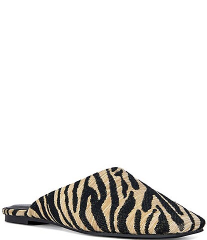 Azalea Wang Raphael Zebra Print Raffia Mules