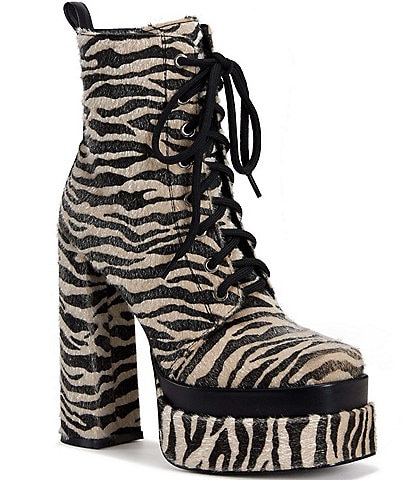 Azalea Wang Redford Zebra Print Faux Fur Platform Booties