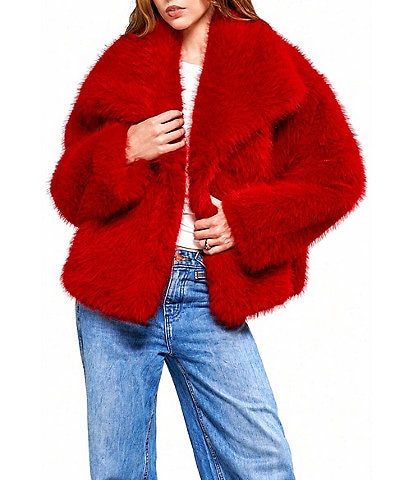 Azalea Wang Reginia-Red Oversize Shawl Collar Snap Front Jacket