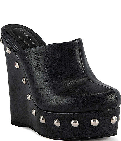 Azalea Wang Riala Studded Platform Wedge Clogs