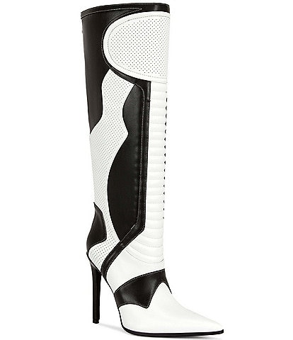 Azalea Wang Rodrigo Colorblock Pointed Toe Stiletto Tall Boots