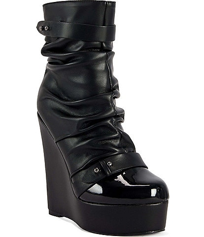 Azalea Wang Roux Slouch Cap Toe Platform Wedge Booties