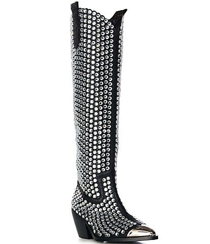 Azalea Wang Ruvin Crystal Embellished Western Tall Boots