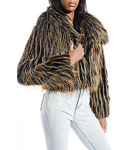 Azalea Wang Saoirse Faux Fur Oversize Collared Cropped Bolero Jacket
