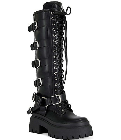Azalea Wang Saxen Multi Strap Lace Up Tall Combat Boots