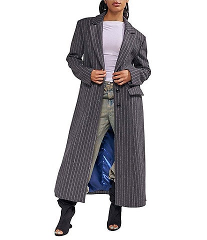 Azalea Wang Skyline Grey Wool Blend Pin Stripe Notch Collar Button Front Tailored Coat