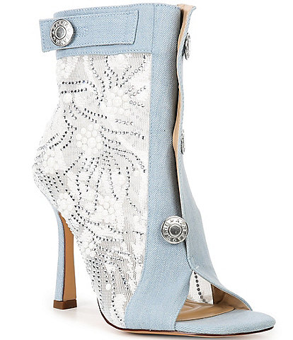 Azalea Wang Tandy Lace Pearl Embellished Peep Toe Booties