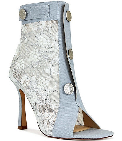 Azalea Wang Tandy Lace Pearl Embellished Peep Toe Booties