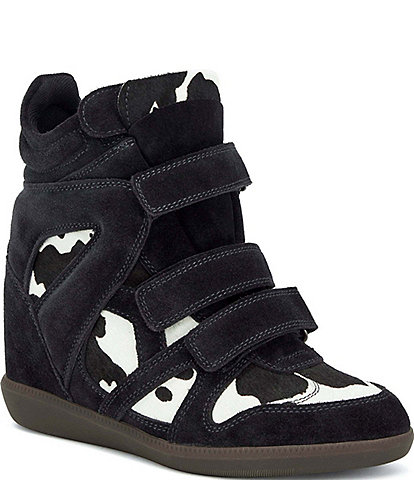 Azalea Wang Tempest Suede Pony Print Hidden Wedge Sneaker Booties