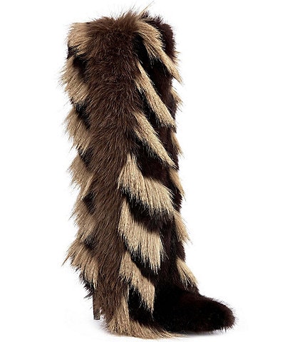 Azalea Wang Upsella Pieced Faux Fur Pointed Toe Tall Boots