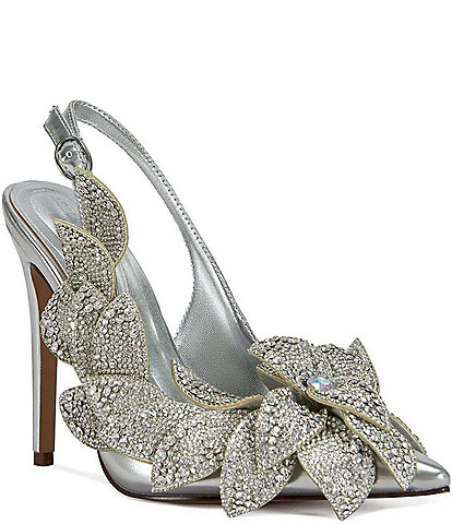 Azalea Wang Weatherly Metallic Crystal Embellished Flower Petals Slingback Pumps