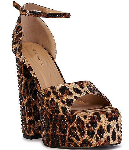 Azalea Wang Wilmore Rhinestone Leopard Print Platform Sandals