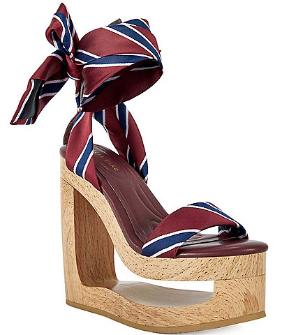 Azalea Wang Wynn Diagonal Stripe Ankle Tie Open Platform Wedge Sandals