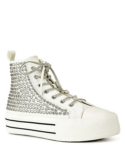 Azalea Wang Zafrina Rhinestone Canvas High Top Platform Sneakers