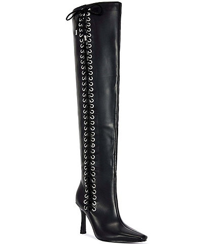 Azalea Wang Zephra Side Lace Pointed Toe Over The Knee Boots