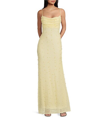 B. Darlin Beaded Drape Neck Tie Back Dress