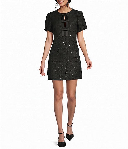 B. Darlin Boucle Short Sleeve Bow Accent Dress