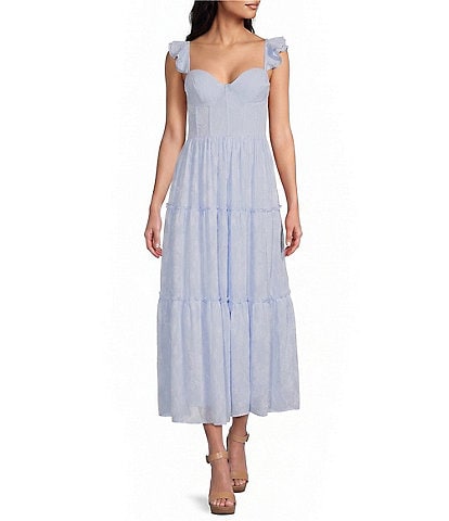 B. Darlin Bustier Bodice Flutter Sleeve Maxi Dress