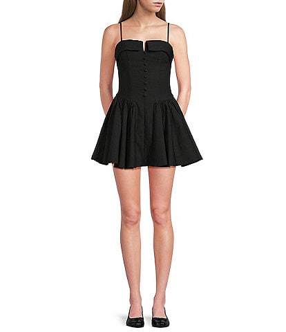 B. Darlin Cuffed Neckline Sleeveless Partial Button Front Fit And Flare Dress