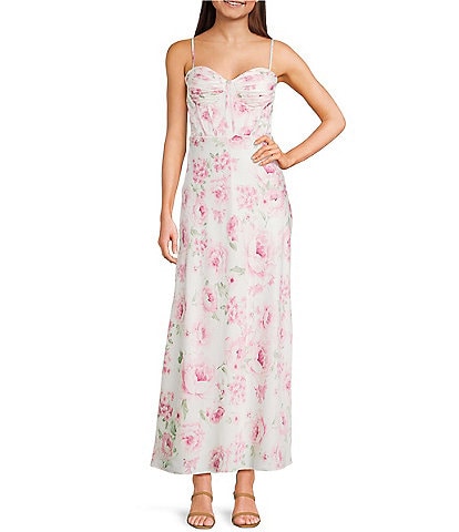 B. Darlin Floral Print Sweetheart Neck Bustier Maxi Dress