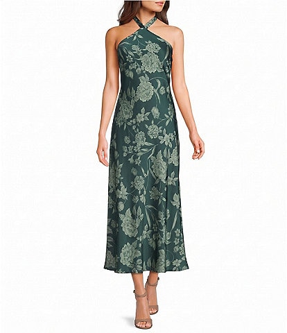 B. Darlin Floral Printed Halter Neck Tie Back Maxi Dress