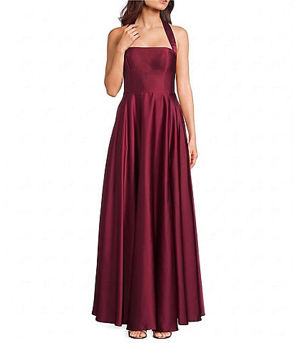 B. Darlin Halter Straight Neck Center Back Smocking Side Slit Dress