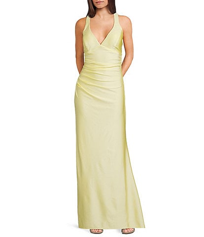 B. Darlin Halter V-Neck Criss Cross Tie Back Fitted Dress