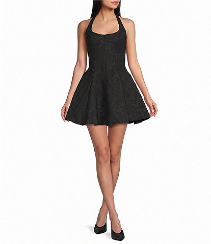B. Darlin Jacquard Halter Neck A-Line Dress