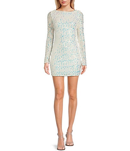 B. Darlin Long Sleeve Sequin And Pearl Beaded Bodycon Dress