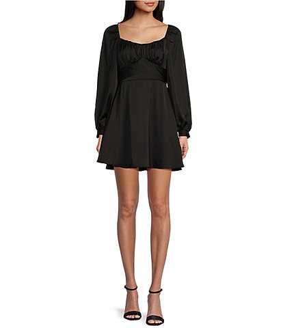 B. Darlin Satin Long Sleeve Tie Waist Mini Dress