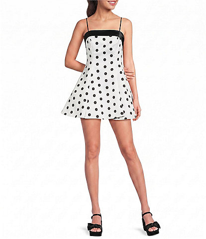 B. Darlin Satin Polka Dot Bow-Back A-Line Dress