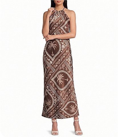 B. Darlin Scarf Palm Printed Halter Maxi Dress