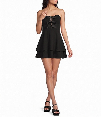B. Darlin Scuba Crepe Strapless Bow Front Dress