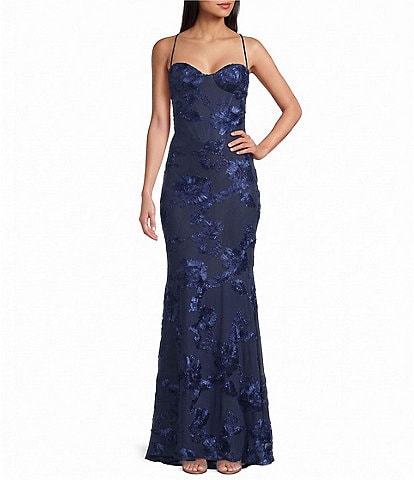 B. Darlin Sleeveless Bustier-Bodice Long Dress