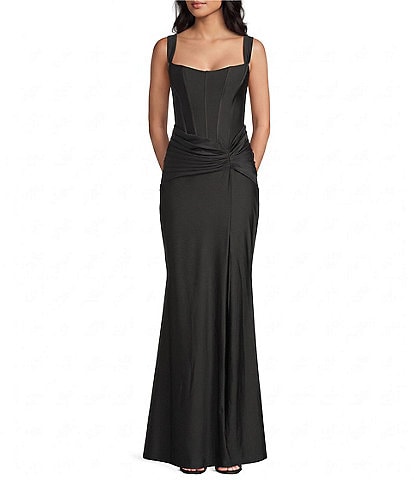 B. Darlin Sleeveless Bustier-Bodice Side-Slit Dress