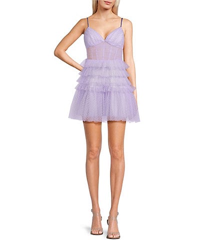 B. Darlin Sleeveless Ruched Illusion Bodice Tiered Fit And Flare Dress