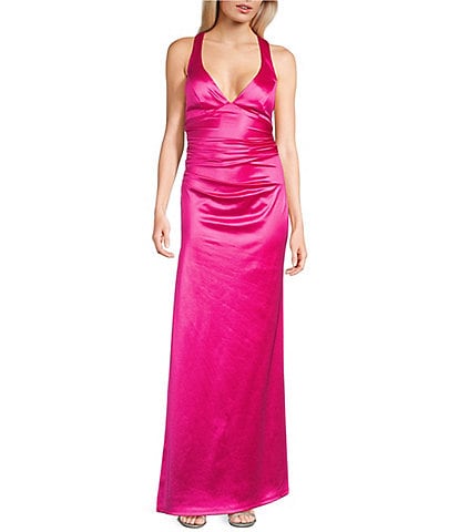 B. Darlin Sleeveless Satin X-Back Long Dress