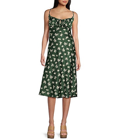 B. Darlin Spaghetti Strap Ditsy Floral Printed Satin Midi Dress