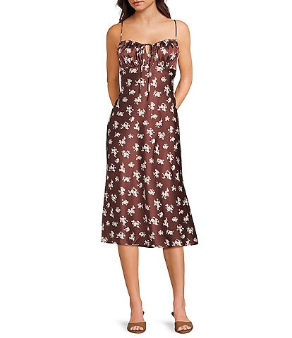 B. Darlin Spaghetti Strap Ditsy Floral Printed Satin Midi Dress