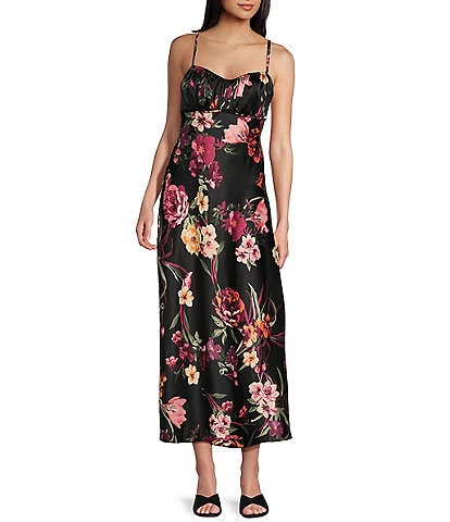 B. Darlin Spaghetti Strap Emma Floral Printed Bodice Midi Dress