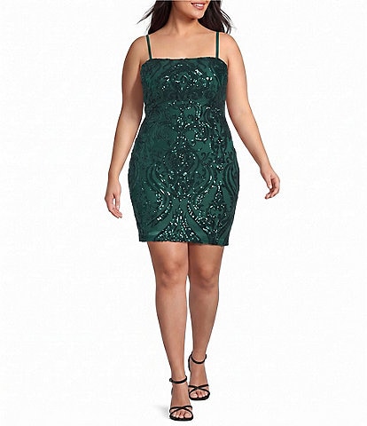 B. Darlin Plus Spaghetti Strap Square Neck Tie Back Sequins Bodycon Dress