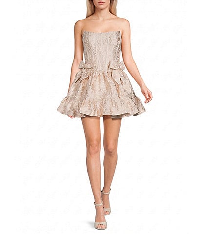 B. Darlin Strapless Bow-Accented Brocade Dress