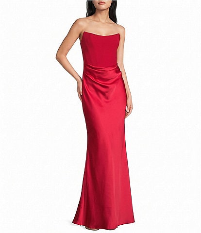 B. Darlin Strapless Corseted Bodice Godet Inset Dress