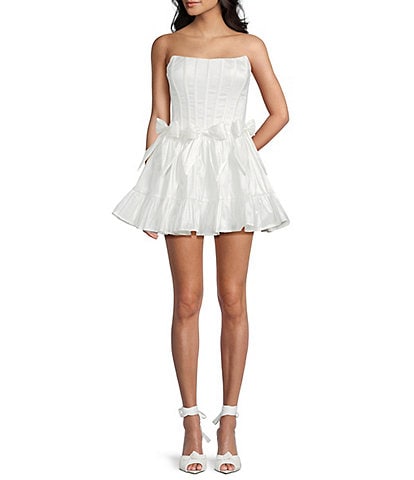 B. Darlin Strapless Corseted Bow Trim Ruffled Dress
