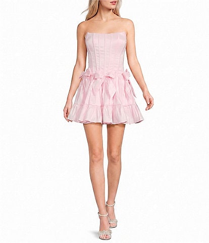 B. Darlin Strapless Corseted Bow Trim Ruffled Dress