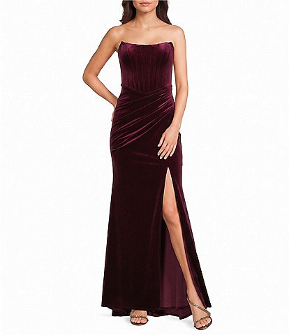 B. Darlin Strapless Corseted Faux-Wrap Dress