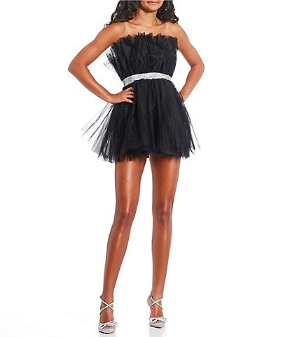 B. Darlin Strapless Tulle Rhinestone Waist Fit-And-Flare Dress