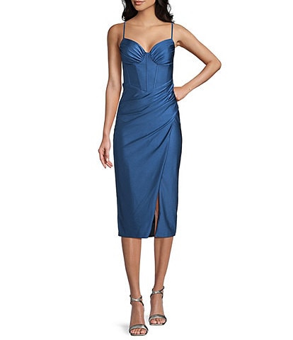 B. Darlin Sweetheart Neck Bustier Bodice Front Slit Midi Dress